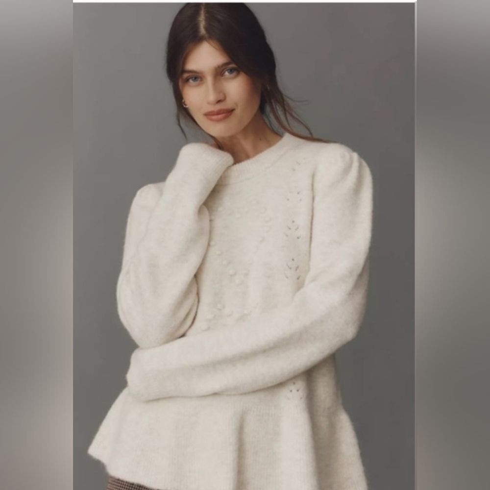 By Anthropologie Textured Ruffled Waist Sweater size S